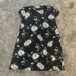 Pink Rose black floral mini dress with mock neck